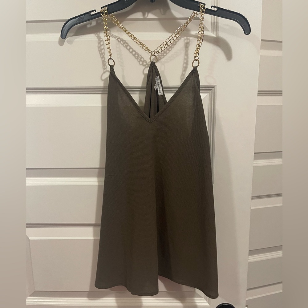 Charlotte Russe Olive Green Tank Top with Gold Chain Straps